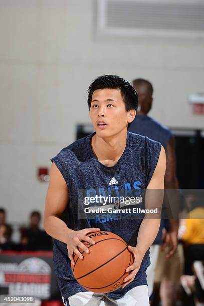 Yuki Togashi of the Dallas Mavericks warms up against the New York Knicks before the game at the Samsung NBA Summer League 2014 on July 11, 2014 at...