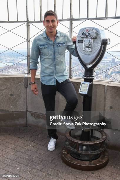 Soccer player Alejandro Bedoya visits The Empire State Building on July 11, 2014 in New York City.