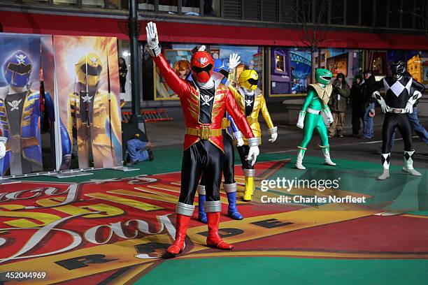 Power Rangers Super Megaforce rehearse for the 87th Annual Macy's Thanksgiving Day Parade at Macy's Herald Square on November 25, 2013 in New York...