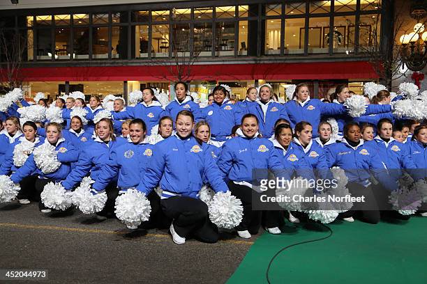 Varsity Spirit cheerleaders rehearse for the 87th Annual Macy's Thanksgiving Day Parade at Macy's Herald Square on November 25, 2013 in New York City.