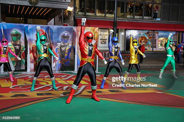 Power Rangers Super Megaforce rehearse for the 87th Annual Macy's Thanksgiving Day Parade at Macy's Herald Square on November 25, 2013 in New York...