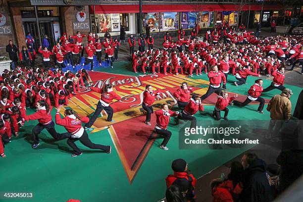 Spirit of America dancers rehearse for the 87th Annual Macy's Thanksgiving Day Parade at Macy's Herald Square on November 25, 2013 in New York City.