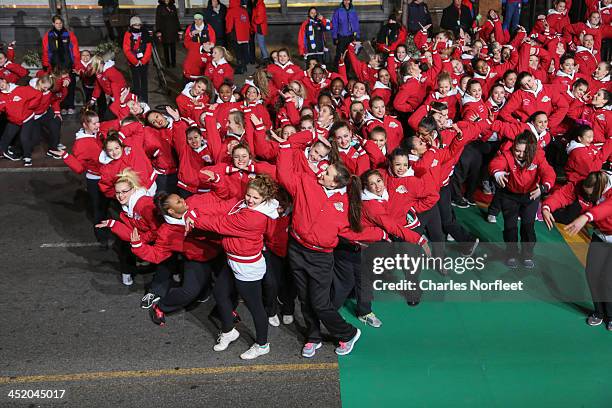 Spirit of America dancers rehearse for the 87th Annual Macy's Thanksgiving Day Parade at Macy's Herald Square on November 25, 2013 in New York City.