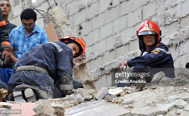 Search and rescue team keep going on to find the people after three building collapsed in the Bourgogne district, Casablanca, Morocco on July 11,...