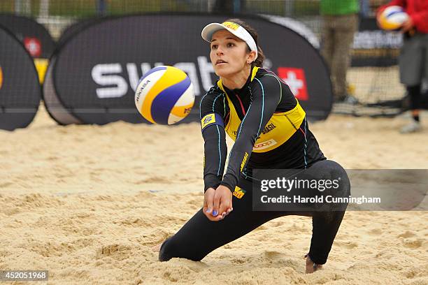 Agatha Bednarczuk of Brazil in action during the women main draw match Lima-Fernanda v Seixas-Agatha as part of the fourth day of the FIVB Gstaad...