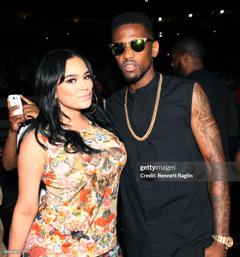 Emily Bustamante and recording artist Fabolous attend the D'USSE VIP