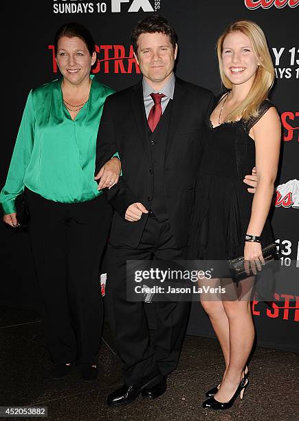 Actor Sean Astin , with daugther Ali Astin and Christine Astin attend the premiere of "The Strain" at DGA Theater on July 10, 2014 in Los Angeles,...