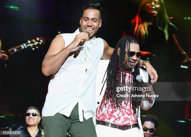 Romeo Santos and Luis Vargas perform in concert at Yankee Stadium on July 11, 2014 in New York City.