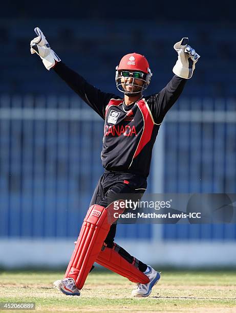 Ashish Bagai of Canada celebrates stumping Steve Tikolo of Kenya, off the bowling of Raza Rehman during the ICC World Twenty20 Qualifier 11th Place...