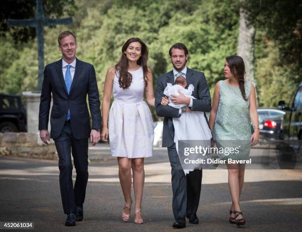 Felix Lademacher, Princess Claire of Luxembourg, Prince Felix of Luxembourg and Princess Alexandra of Luxembourg pose with their daughter Princess...