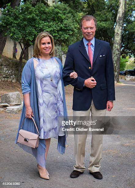 Grand Duke Henri and Grand Duchess Maria-Teresa of Luxembourg arrive for the baptism ceremony of Princess Amalia at the Saint Ferreol Chapel in...