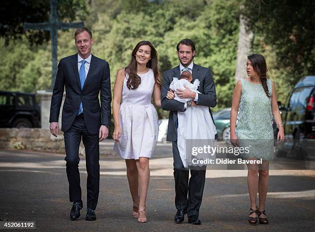 Felix Lademacher, Princess Claire of Luxembourg, Prince Felix of Luxembourg and Princess Alexandra of Luxembourg pose with their daughter Princess...