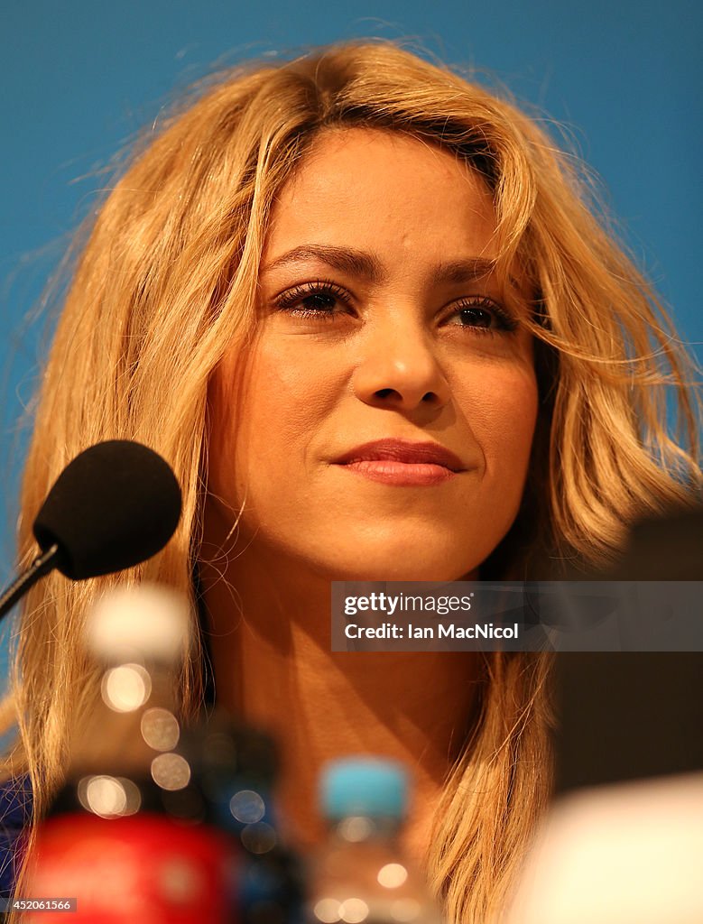 Shakira attends a press conference prior to the final match of the
