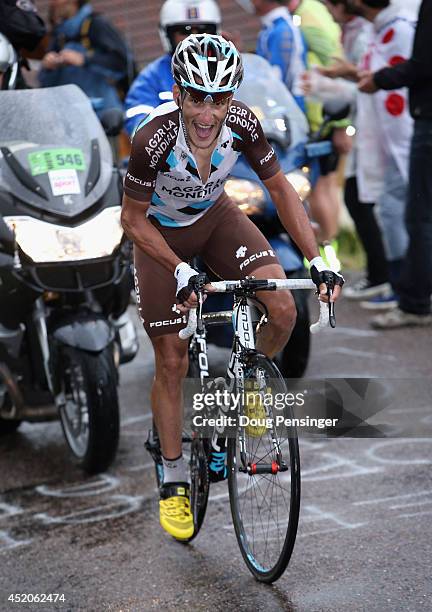 Blel Kadri of France and AG2R La Mondiale makes the climb of the Col de Grosse Pierre as he went on to win stage eight of the 2014 Le Tour de France...