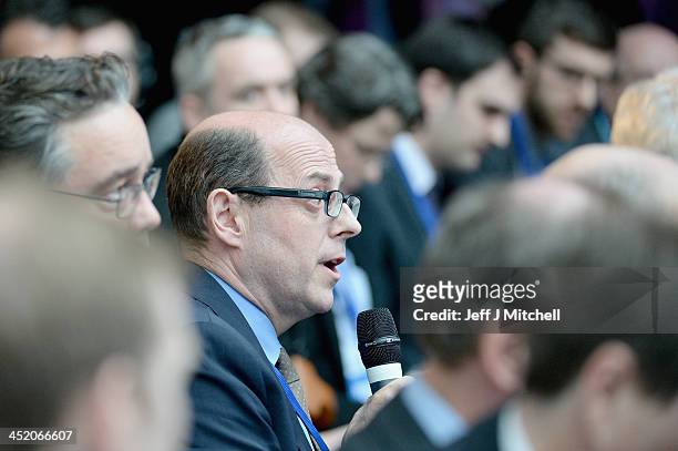 Nick Robinson and other journalists attend the presentation of the White Paper for Scottish independance at the Science Museum Glasgow on November...