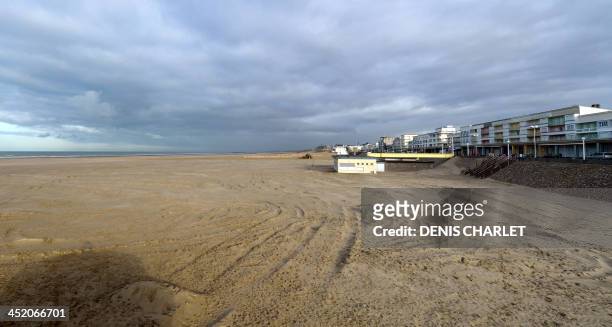 Picture taken on November 26, 2013 shows the beach in Berck-sur-Mer, northern France, where a child was found dead on November 20. The police is...