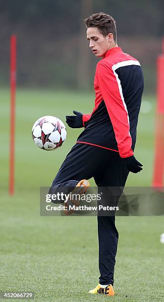 Adnan Januzaj of Manchester United in action during a first team training session, ahead of their UEFA Champions League Group A match against Bayer...