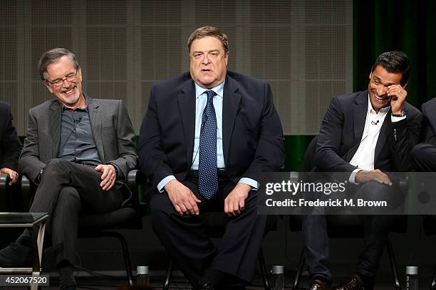 Writer/creator Garry Trudeau, actors John Goodman and Mark Consuelos speak onstage at the "Alpha House" panel during the Amazon Prime Instant Video...
