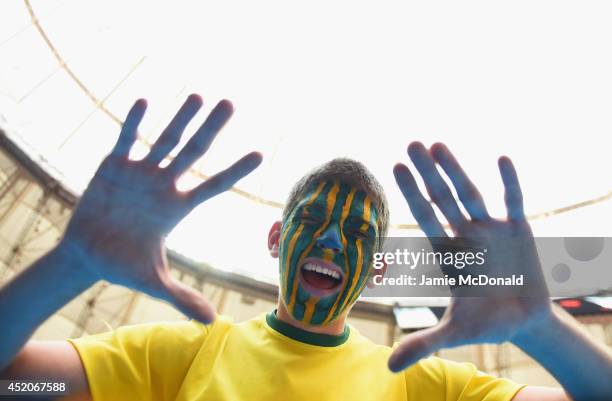 Brazil fan enjoys the atmosphere prior to the 2014 FIFA World Cup Brazil Third Place Playoff match between Brazil and the Netherlands at Estadio...