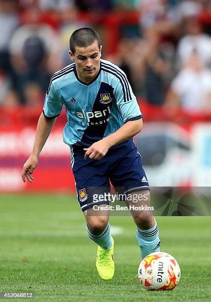 Josh Cullen of West Ham in action during the Pre Season Friendly match between Stevenage and West Ham United at The Lamex Stadium on July 12, 2014 in...