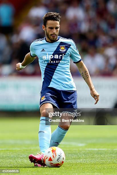 Diego Poyett of West Ham in action during the Pre Season Friendly match between Stevenage and West Ham United at The Lamex Stadium on July 12, 2014...