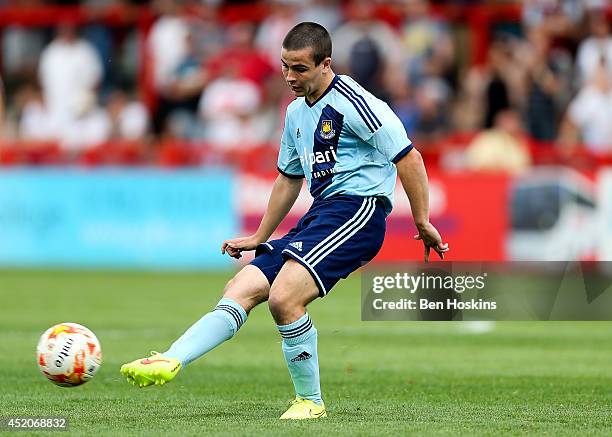 Josh Cullen of West Ham in action during the Pre Season Friendly match between Stevenage and West Ham United at The Lamex Stadium on July 12, 2014 in...