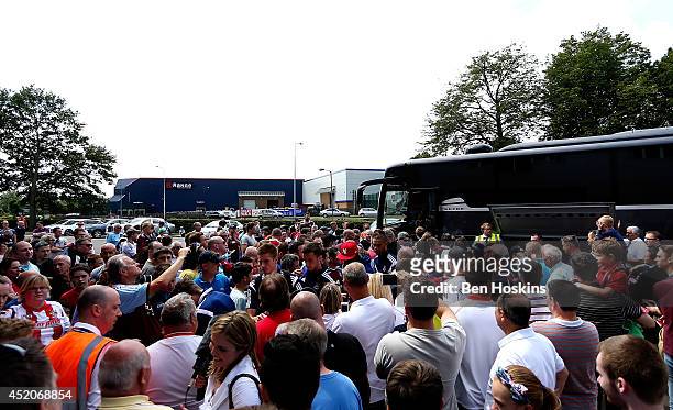 The West Ham team arrive at the ground during the Pre Season Friendly match between Stevenage and West Ham United at The Lamex Stadium on July 12,...