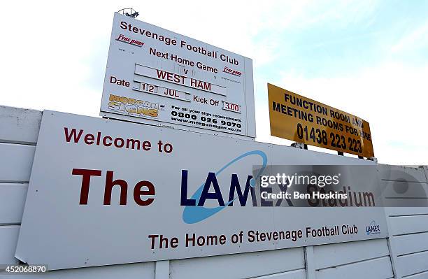 General view of the stadium prior to the Pre Season Friendly match between Stevenage and West Ham United at The Lamex Stadium on July 12, 2014 in...