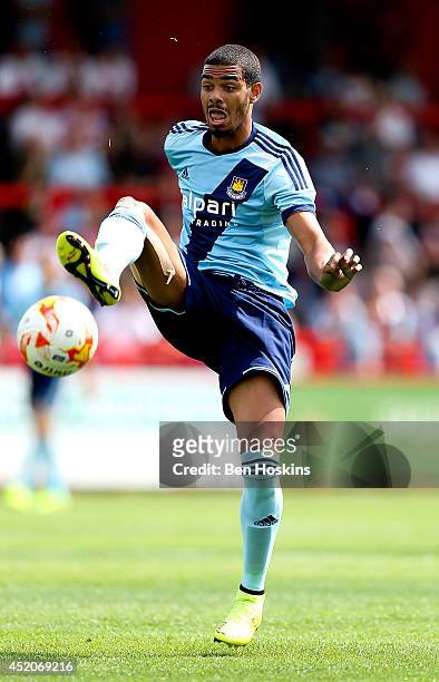 Paul McCallum of West Ham in action during the Pre Season Friendly match between Stevenage and West Ham United at The Lamex Stadium on July 12, 2014...