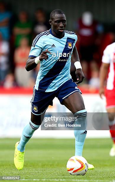 Mo Diame of West Ham in action during the Pre Season Friendly match between Stevenage and West Ham United at The Lamex Stadium on July 12, 2014 in...