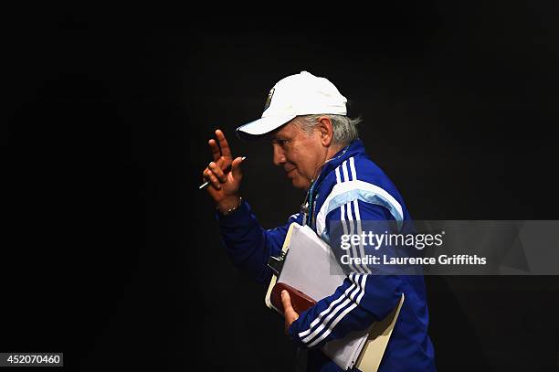 Alejandro Sabella of Argentina faces the media during a press conference at Maracana on July 12, 2014 in Rio de Janeiro, Brazil.