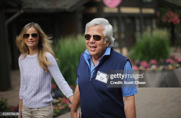 New England Patriots owner Robert Kraft , attends the annual Allen and Company Sun Valley Conference at the Sun Valley Resort on July 12, 2014 in Sun...