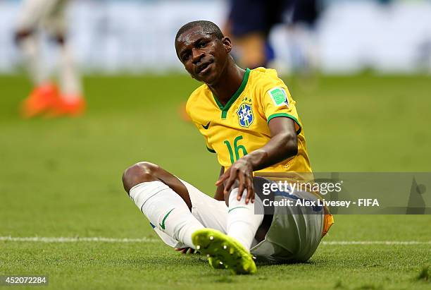 Ramires of Brazil reacts during the 2014 FIFA World Cup Brazil 3rd Place Playoff match between Brazil and Netherlands at Estadio Nacional on July 12,...