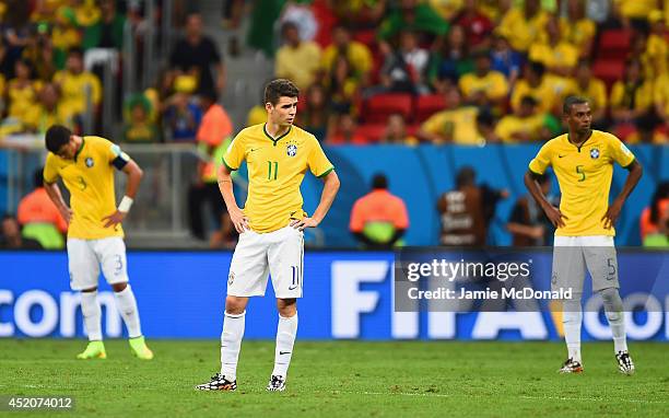 Oscar of Brazil looks on late in the match during the 2014 FIFA World Cup Brazil Third Place Playoff match between Brazil and the Netherlands at...