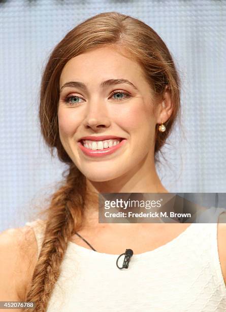 Actress Alexia Dox speaks onstage at the "Quick Draw" panel during the Hulu portion of the 2014 Summer Television Critics Association at The Beverly...