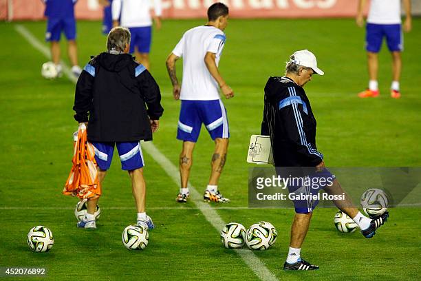 Head Coach Alejandro Sabella of Argentina during a training session prior to the World Cup final match between Argentina and Germany at Sao Januario...