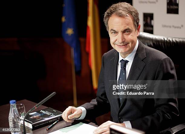 Spanish ex-president Jose Luis Rodriguez Zapatero attends the presentation of his book 'El dilema' at Casa de America on November 26, 2013 in Madrid,...