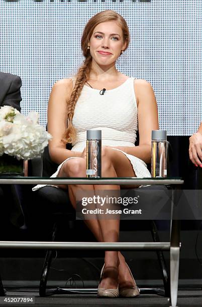 Actress Alexia Dox speaks onstage during the 'Quick Draw' panel at Hulu's TCA Presentation at The Beverly Hilton Hotel on July 12, 2014 in Beverly...