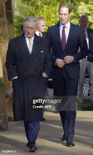 Britain's Prince Charles, Prince of Wales , and his son Prince William, Duke of Cambridge, visit the Zoological Society of London to attend a meeting...