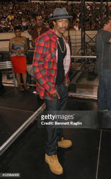 Personality Nick Cannon attend D'USSE VIP Riser + Lounge At On The Run Tour - MetLife Stadium on July 12, 2014 in East Rutherford City.