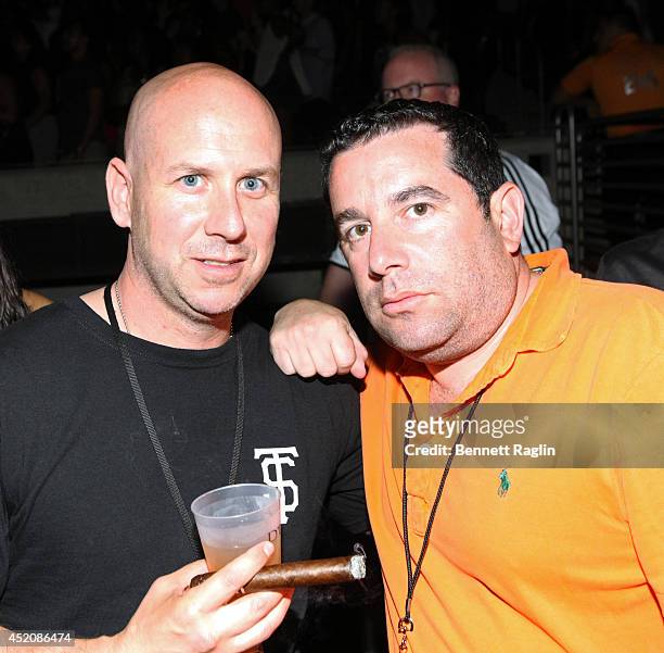 Usse Brand Manger Brian Axelrod and Ron Berkowitz attends D'USSE VIP Riser + Lounge At On The Run Tour - MetLife Stadium on July 12, 2014 in East...