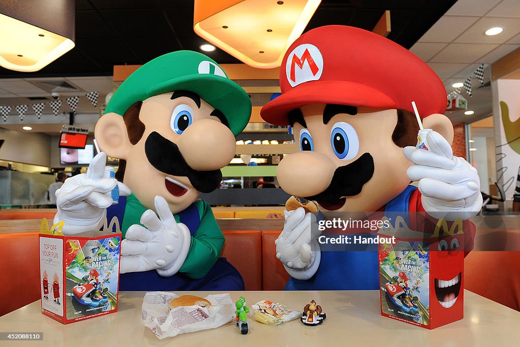 Mario and Luigi Celebrate the Release of Mario Kart 8 At McDonald's