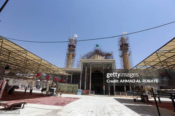 View of the Al-Askari shrine under repair, which embraces the tombs of the 10th and 11th Imams, Ali Al-Hadi his son Hassan Al-Askari in the northern...