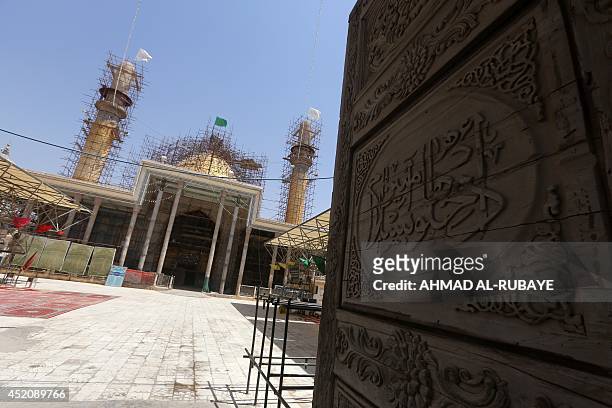 View of the Al-Askari shrine under repair, which embraces the tombs of the 10th and 11th Imams, Ali Al-Hadi his son Hassan Al-Askari in the northern...