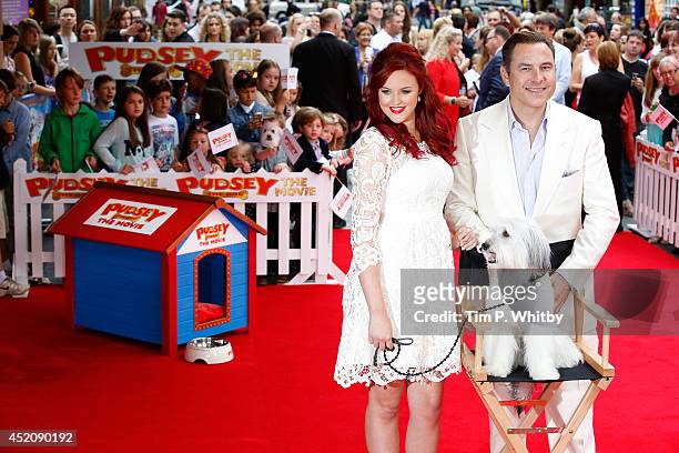 Ashleigh Bulter, David Walliams and Pudsey attend the World Premiere of "Pudsey The Dog: The Movie" at Vue West End on July 13, 2014 in London,...