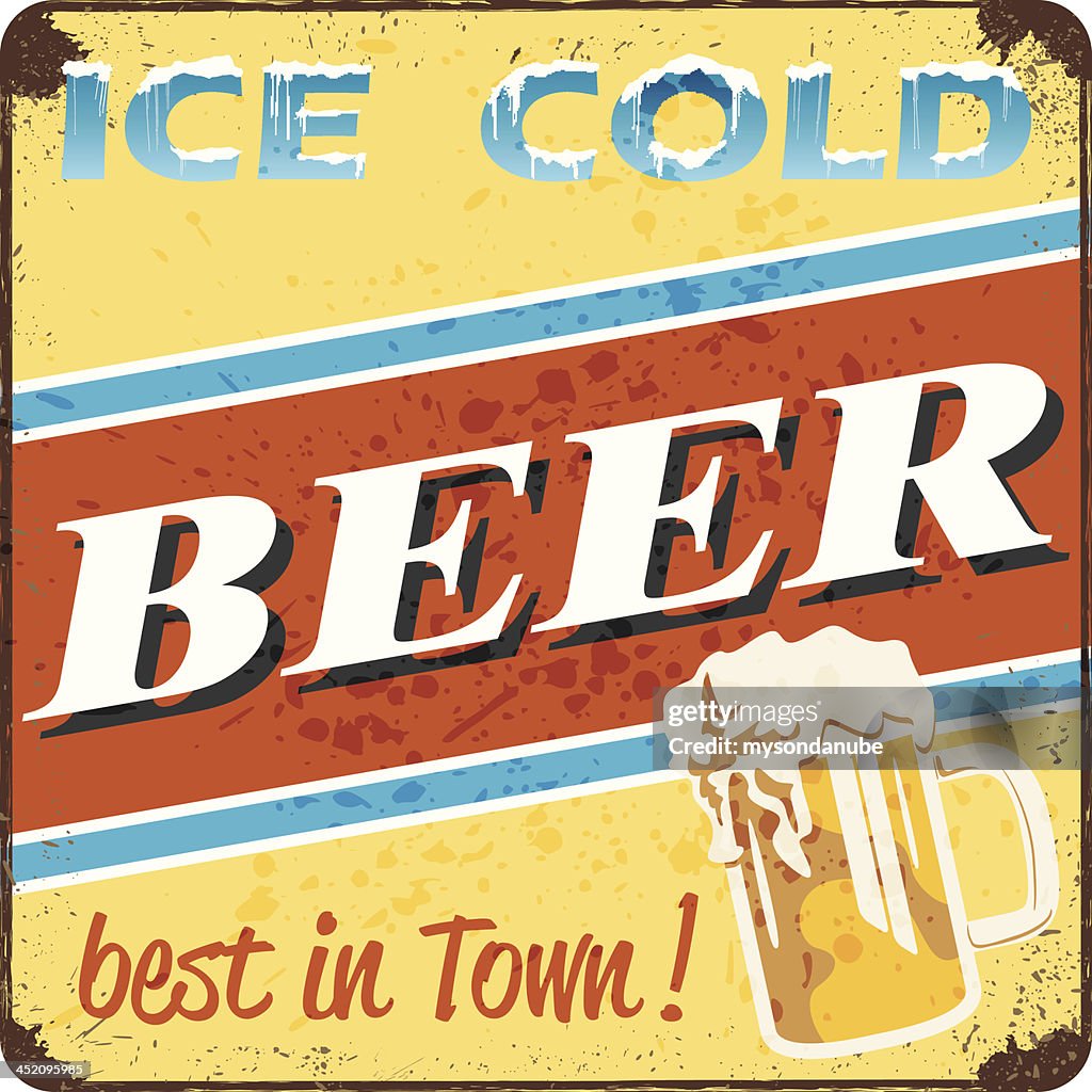 Retro style ice cold beer sign