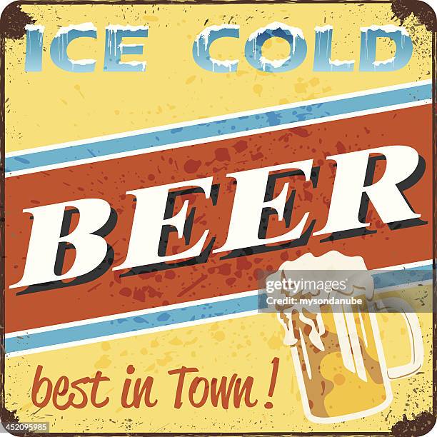 retro style ice cold beer sign - old fashioned drink stock illustrations