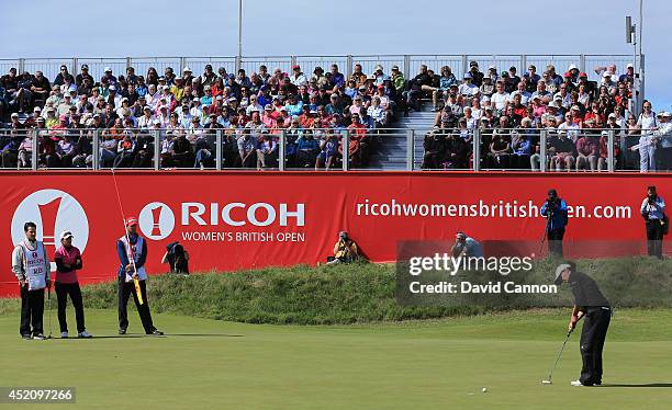 Mo Martin of the United States putts for eagle on the 18th green during the final round of the Ricoh Women's British Open at Royal Birkdale on July...
