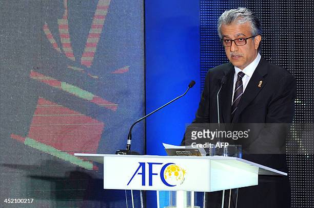 Shaikh Salman Bin Ebrahim Al Khalifa, President of the Asian Football Confederation delivers his keynote address at the AFC Player of the Year...