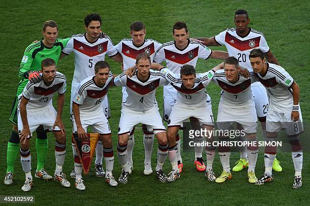 German national team pose Germany's goalkeeper Manuel Neuer, Germany's defender Mats Hummels, Germany's midfielder Toni Kroos, Germany's forward...